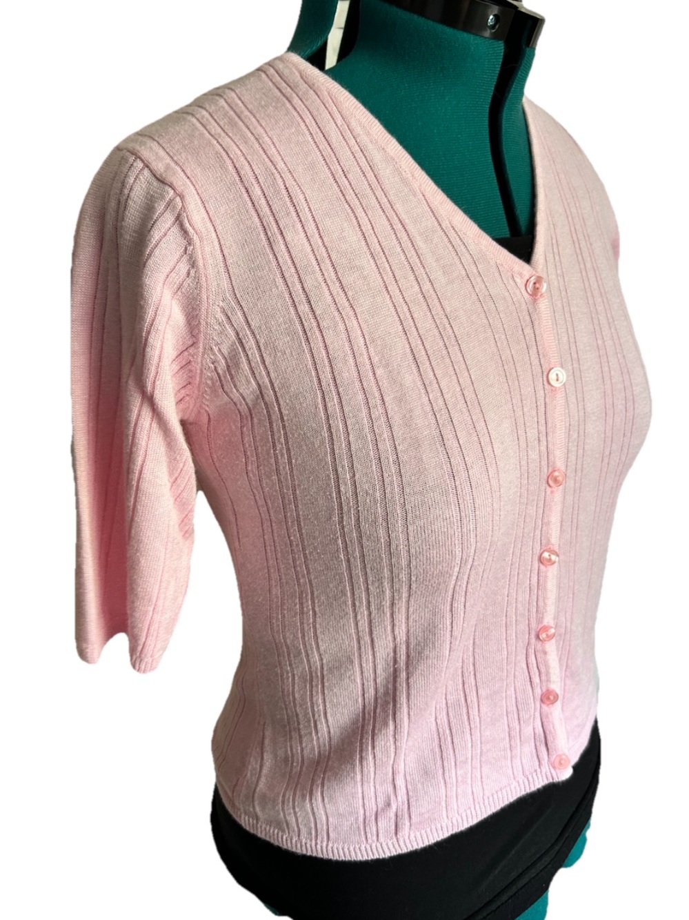 Christina Pink Ribbed Button Front Cardigan Sweater Top Cottagecore Y2K Medium